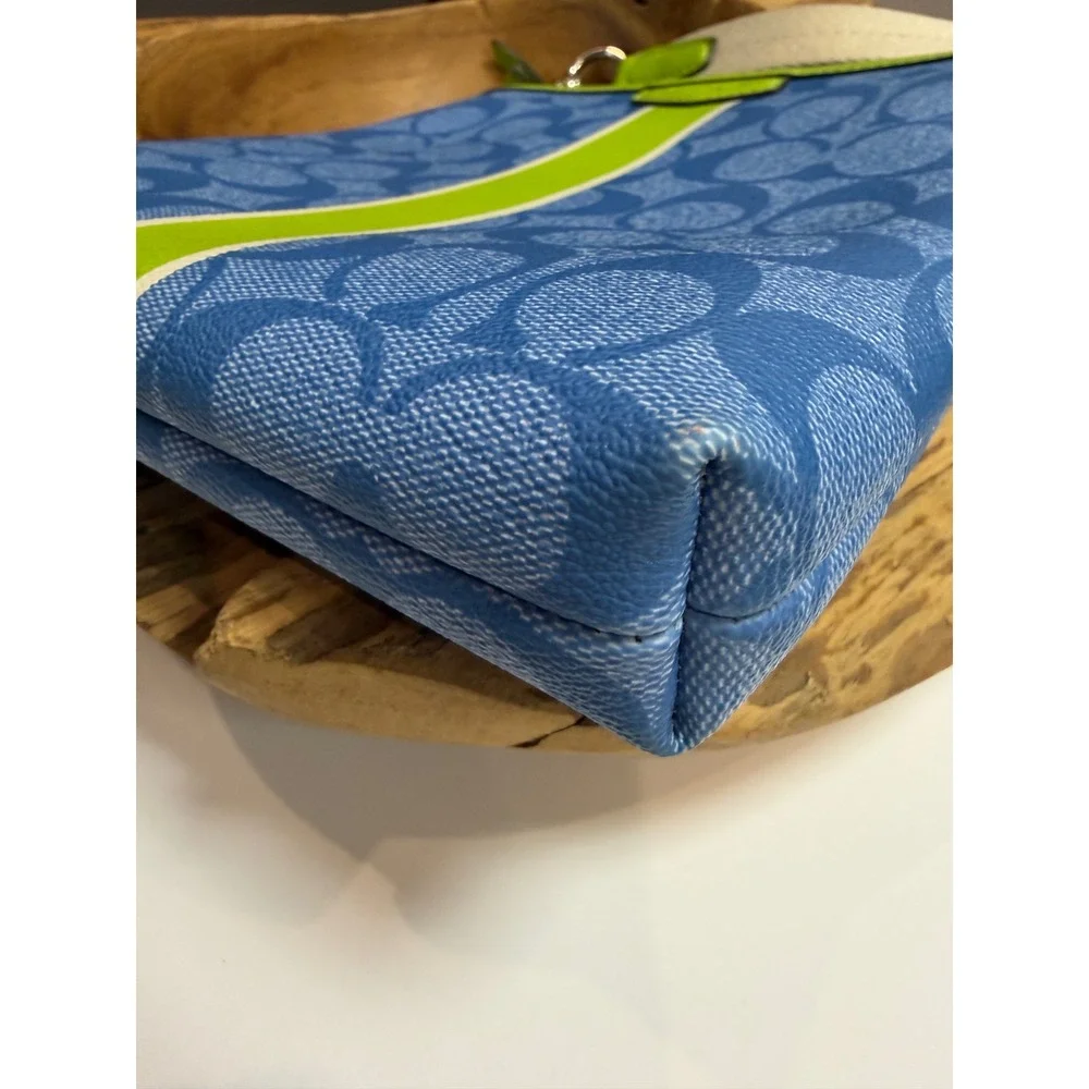 Coach Signature Blue Monogram Crossbody Bag Lime Green Stripe